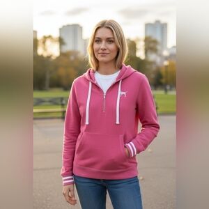 PINK Victoria’s Secret Hoodie Womens Large Pink Half Zip Pullover Dog Logo